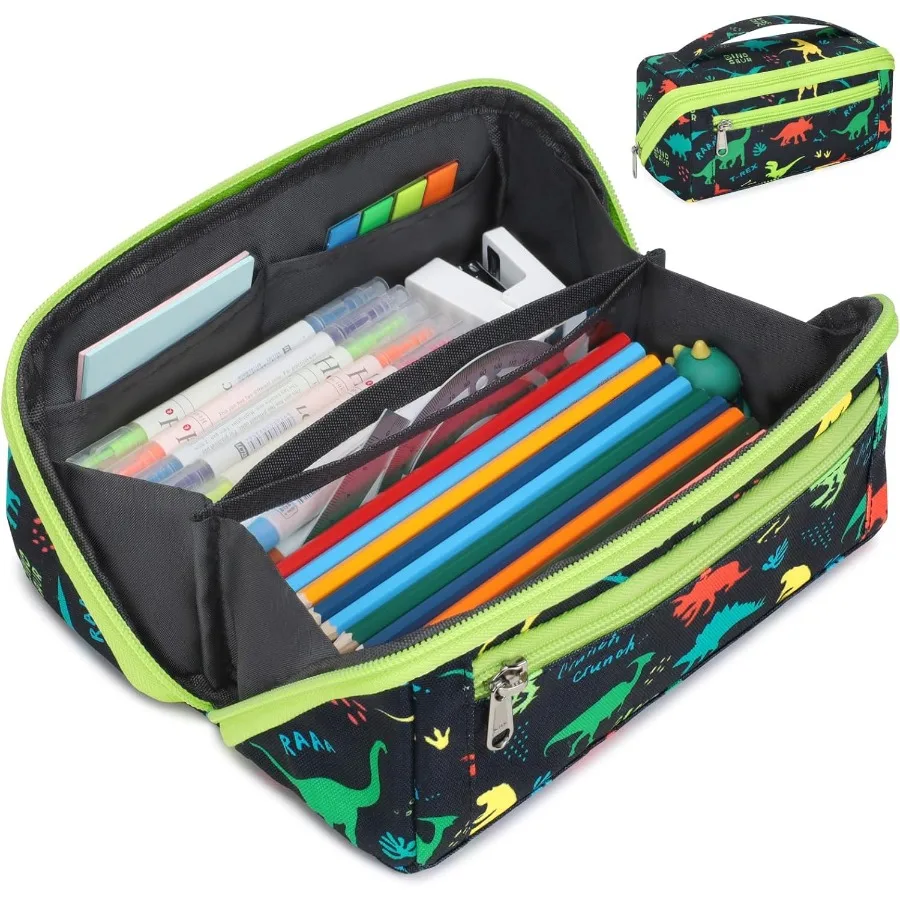 กล่องดินสอความจุขนาดใหญ่สำหรับเด็กผู้ชาย - กระเป๋าใส่ดินสอเปิดกว้างพร้อมช่องใส่ของ 8 ช่อง ดีไซน์นุ่มน่ารัก เหมาะสำหรับอุปกรณ์การเรียน