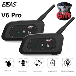 Ejeas-intercomunicador V6 PRO con Bluetooth para motocicleta, auriculares para casco, comunicador para 6 conductores, interfono, intercomunicador, regalo