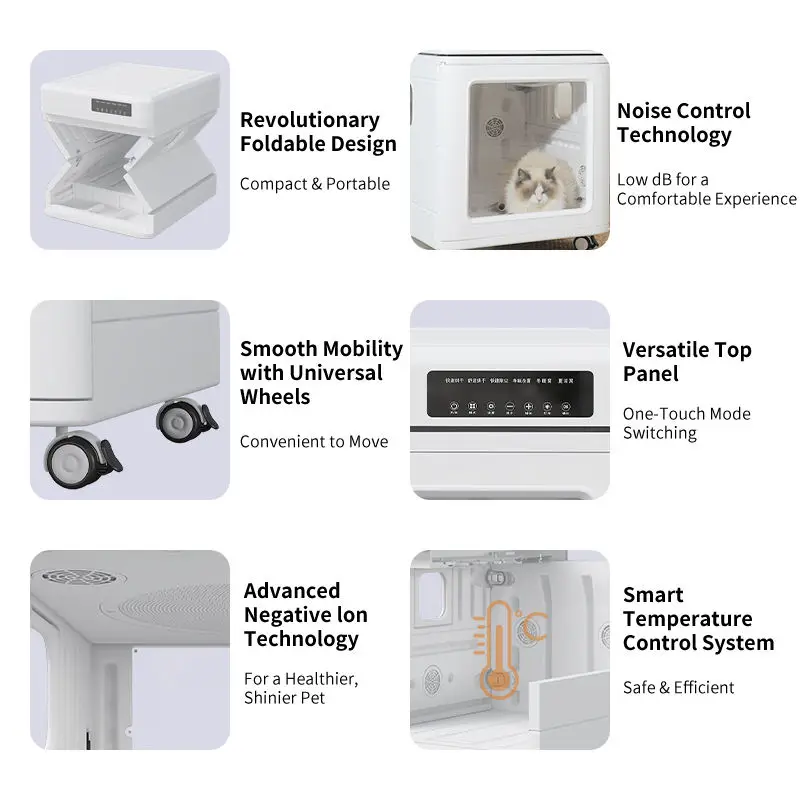 Drying Machine Professional Cat Hair Dryer Box Pet Dry Room for Dog OKKPETS 130L Folded Automatic Pet Hair