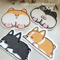 VIKAMA Cartoon Corgi Carpet Warm Touch Soft Bathroom Floor Mat Absorbent Foot Mat Living Room Bedroom Rug Doormat Home Dec