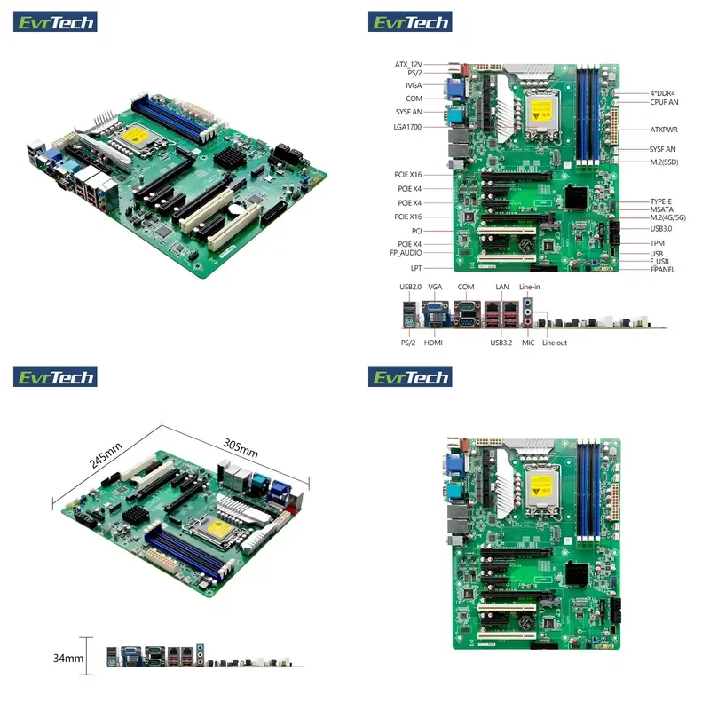 for Intel W680 Chipset LGA1700 Motherboard Support 12th 13th 14th Gen I3 I5 I7 Xeon DDR4 128GB Industrial ATX Desktop Main