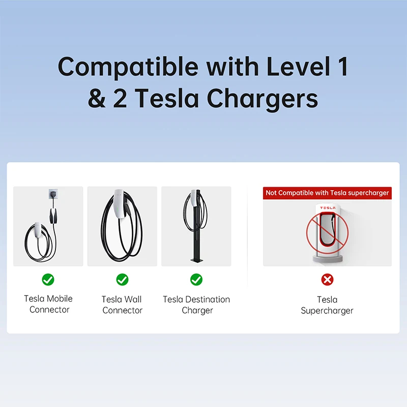 QIAO Electric Vehicle Adapter Charging For Tesla to Type1 / J1772 EV Car Charger Connector Conversion Gun Socket Max 80A, 250V