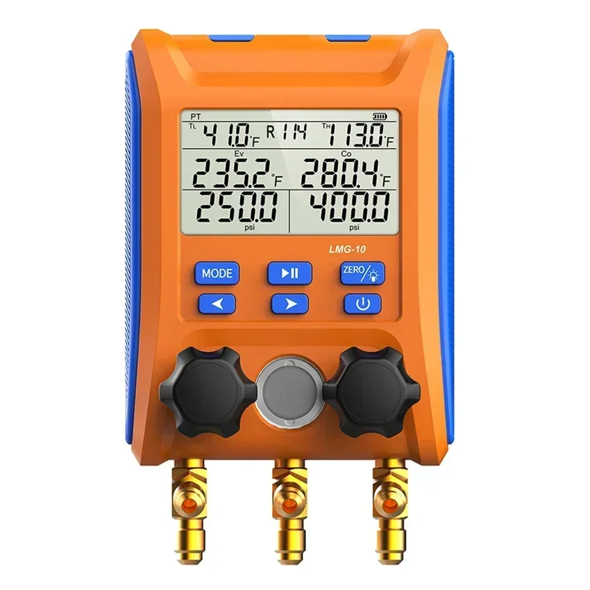 10 Digital Manifold Gauge HVAC Pressure Gauge AC Tools 2-Way Valve Air Conditioning Refrigeration System Leak Tester