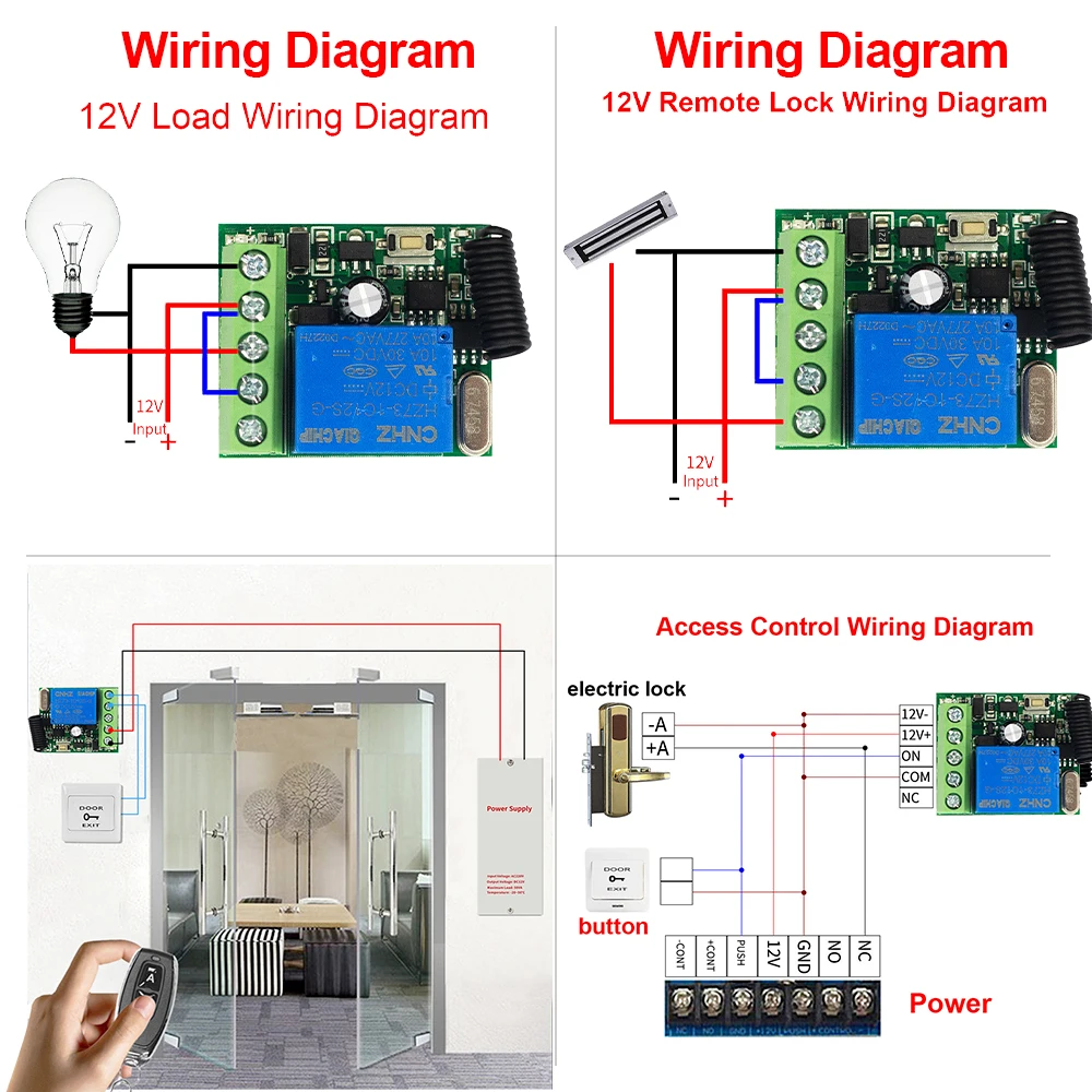 QIACHIP RF 433MHz DC 12V przełącznik zdalnego sterowania bezprzewodowy odbiornik przekaźnikowy Mini moduł pilot do wentylatora LED drzwi garażowe