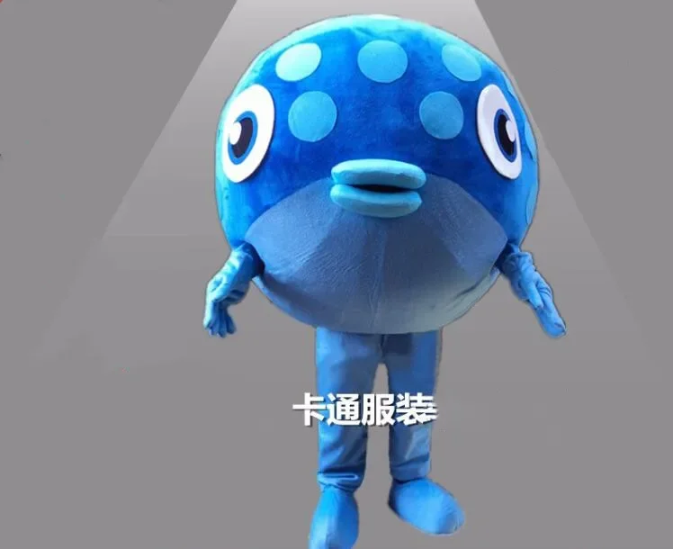 Blue Puffer fish cartoon Mascot Costume Adult size Fancy Dress Cosplay Costume outfit for halloween carvinal party event perform