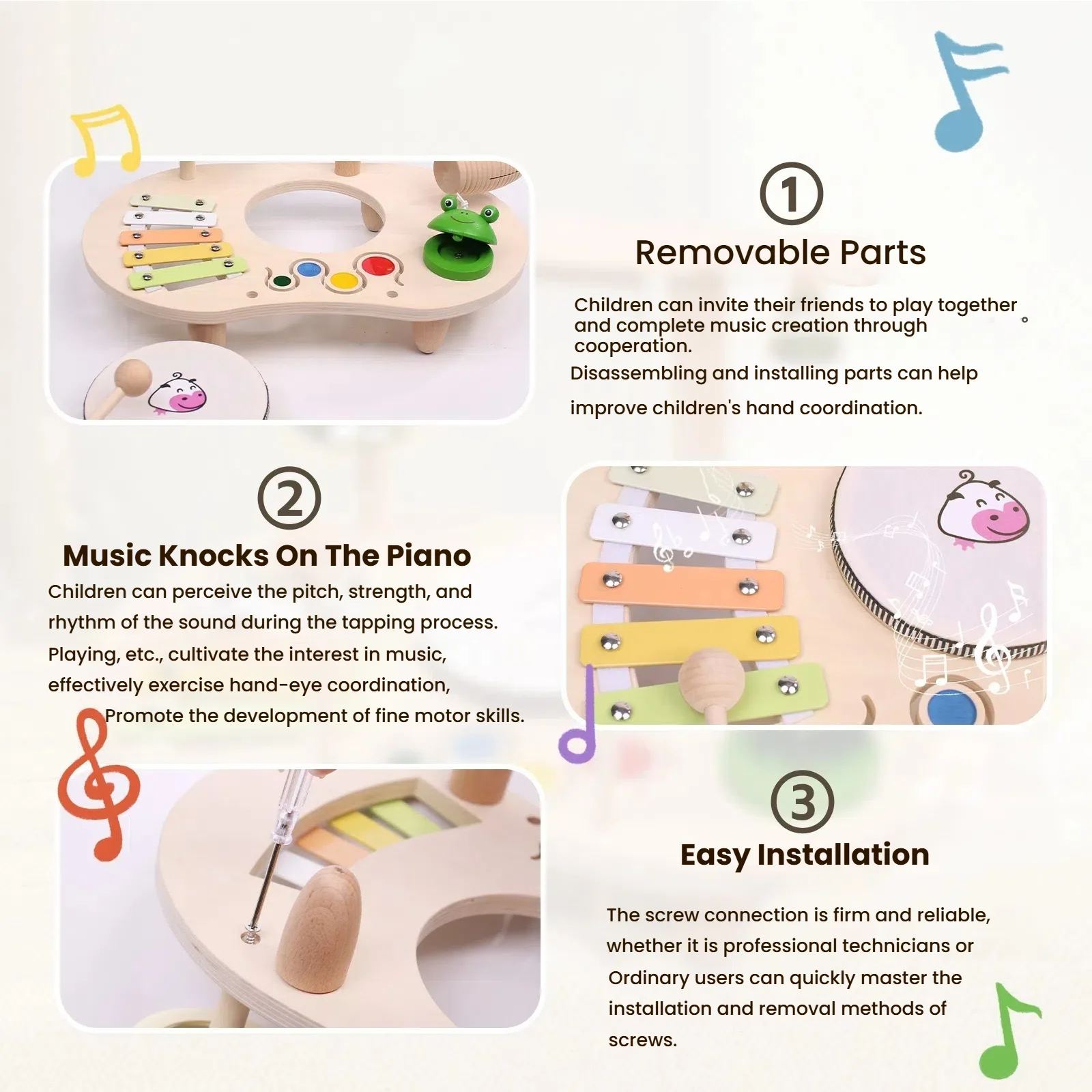 Set di batteria per bambini Strumenti musicali in legno per i più piccoli Giocattoli musicali educativi prescolari per bambini Giocattoli Montessori per bambini dai 3 ai 6 anni
