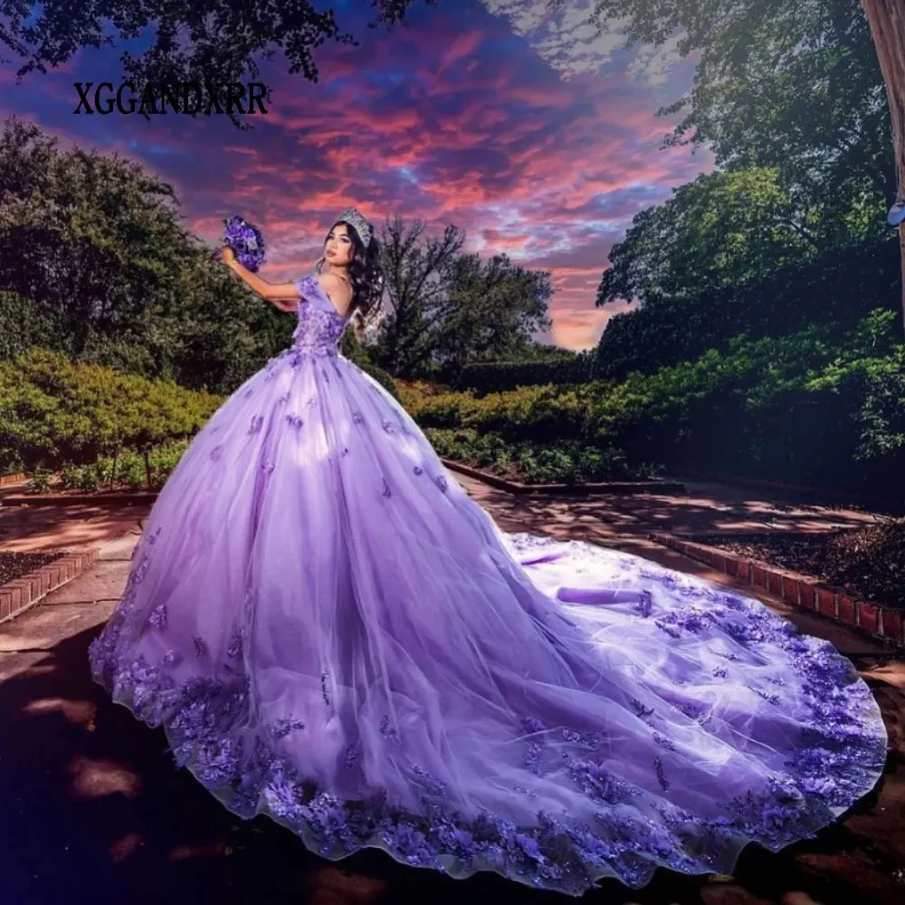 New Off Shoulder Quinceanera Dress 2026 Purple Vestidos De 15 Años Ball Gown Sweet 16 Birthday Party Gown Pageant Miss Princess