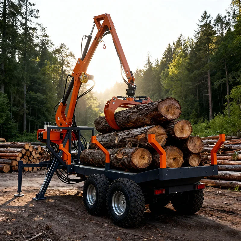 Loading Trailer with Hydraulic Crane Log Loader Forestry Machinery Grapple Tractor Trailer Forest Log Trailer With Crane
