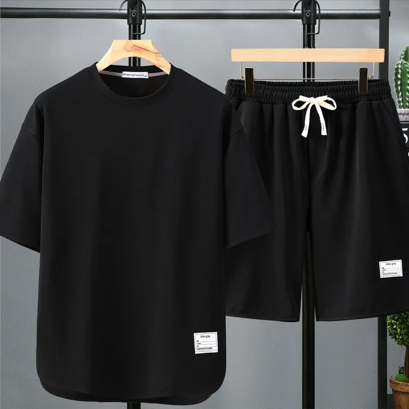 Men's Large Size Loose and Slimming Comfortable Short Sleeved Suit Summer Fashion Casual Tracksuits Plus Size Solid Color Sets