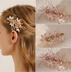 New bridal updo hair accessories ladies handmade flower wedding dress hair accessories versatile rhinestone pearl hairpins