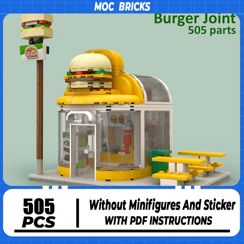 

Moc Building Bricks Burger Joint Model Building Technology Modular City Street View Model Block Toy Holiday Construstion Gifts