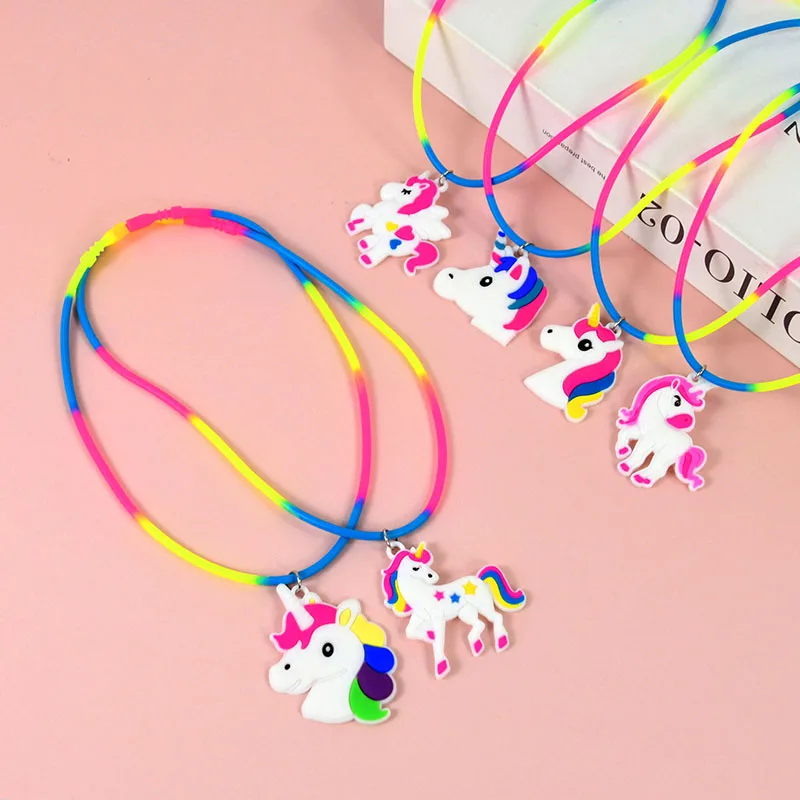 6/8pcs Rainbow Mermaid Unicorn Silicone Necklace Cartoon Children Necklace Boys Girls Birthday Party Baby Shower Decor Gift Toys