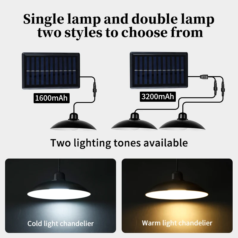 Waterproof Solar LED Chandelier Light Solar Powered Hanging Pendant Lamp Dimmable Remote Control Indoor Outdoor Lighting for Yard Shed Barn Farm Camping