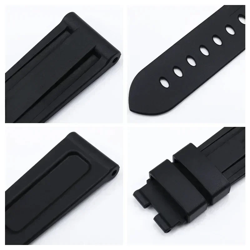 22mm24mm لحزام بانيراي pam441/111 معصمه ل 44mm الطلب الأسود أعلى جودة لينة ساعة مطاطية الفرقة مشبك قابل للطي