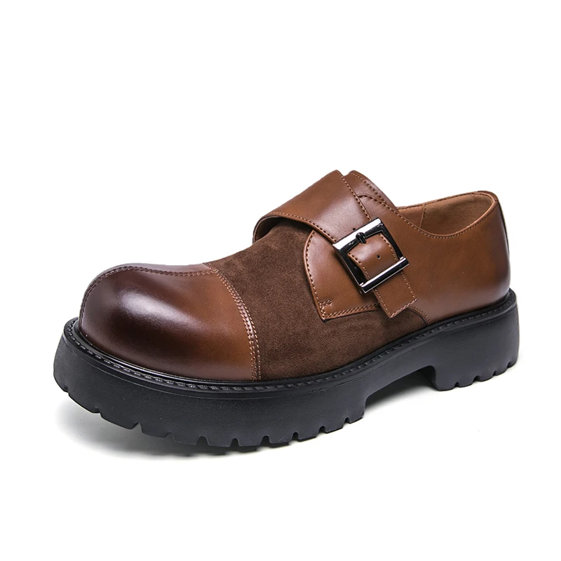 

Thick Soled Height Increasing Leather Shoes for Men Business Formal Patchwork Leather Buckle Casual Platform British Derby Shoes