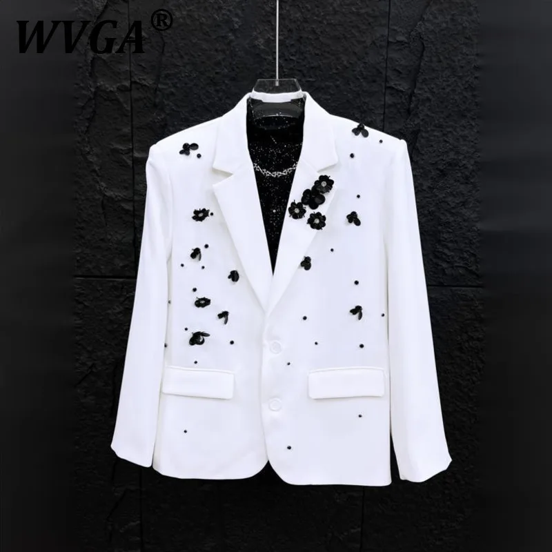 

WVGA Suit-Coat Spring Autumn New Man Heavy Embellished Diamond Stylish Sequin Flower Design Trendy Long Sleeve Blazer Ins W11086