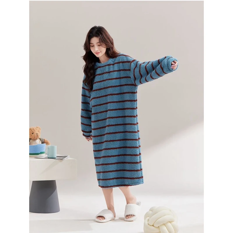 Winter Plus Size Long Sleeve Thick Warm Flannel Nightgowns for Women Korean Coral Velvet Sleepwear Night Dress Nightdress Nighty