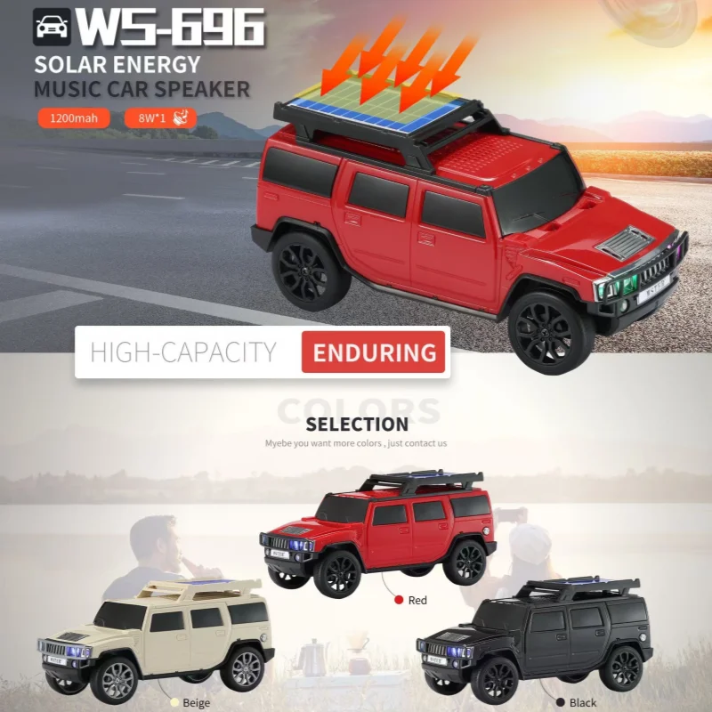 

WS-696 Solar Charging Off Road Vehicle Wireless Bluetooth Speaker with TF USB FM Handsfree TWS Wireless Subwoofer LED Light
