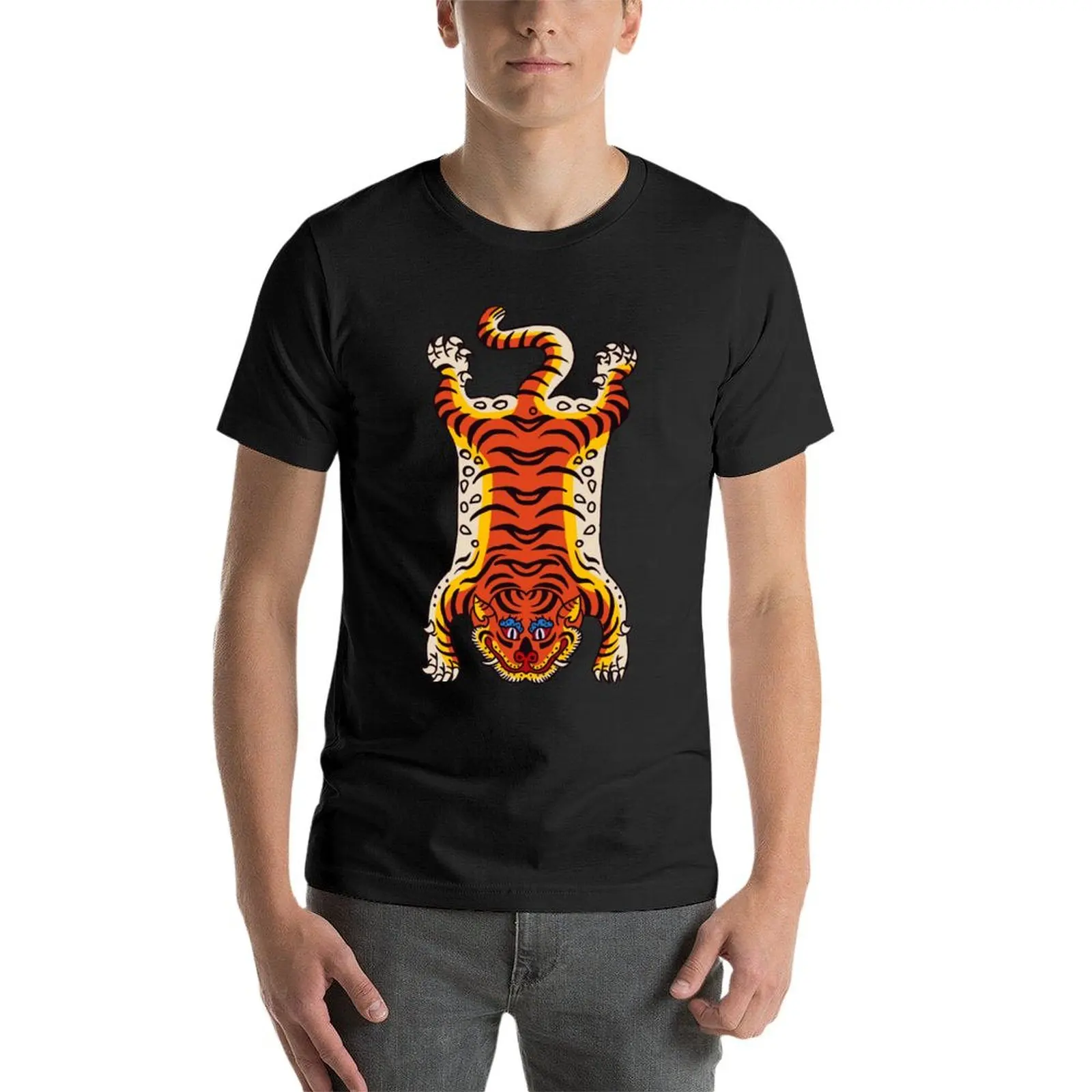 Manga curta tigre tapete t-shirt masculino, secagem rápida, tee extragrande