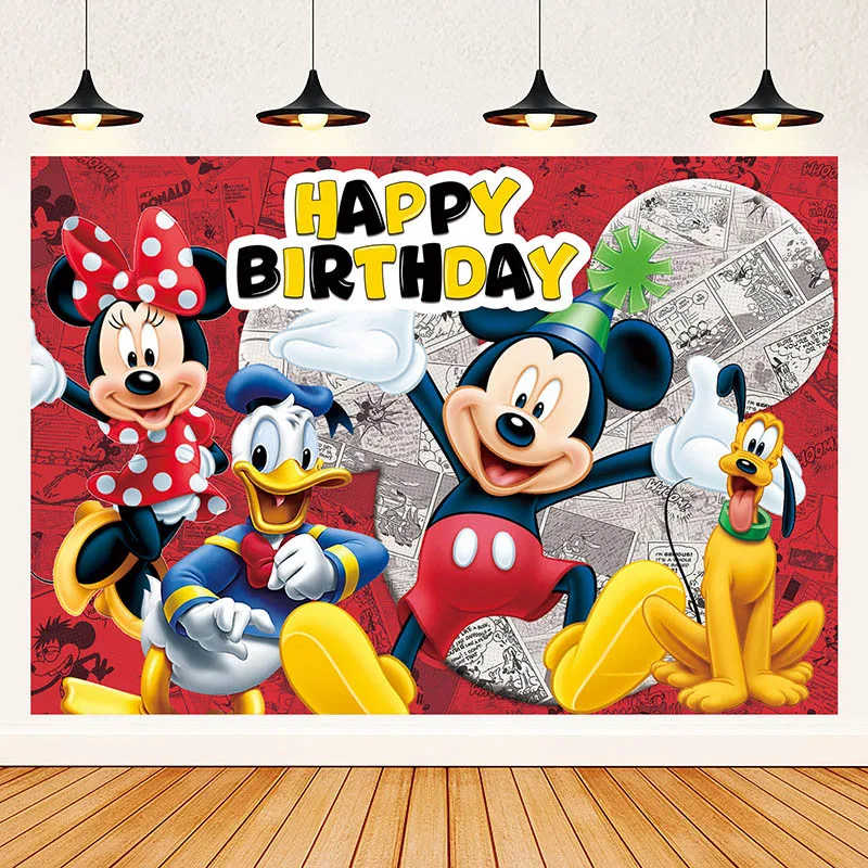 Decoración de cumpleaños de Mickey Mouse para niños, globos desechables, vajilla, Pancarta, tazas, colgante, suministros para Baby Shower, regalo