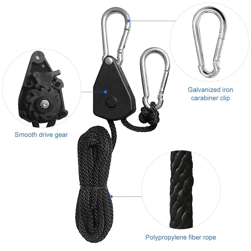 5m Adjustable 8 1 Inch Hanging Rope for Outdoor Camping Plant Growing Light Rope Ratchet Hanger Pulley Lifting Pulley Hook image 4