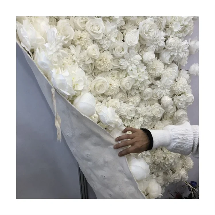 8*8 ft RG-472 Flowers Wall Wedding Decor Backdrop White Roll Up Curtain for Event Decoration