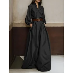 2025 New Female Fashion High Waisted Wide Leg Jumpsuits Spring Long Sleeves Loose Buttoned V-Neck Office Jump Suits