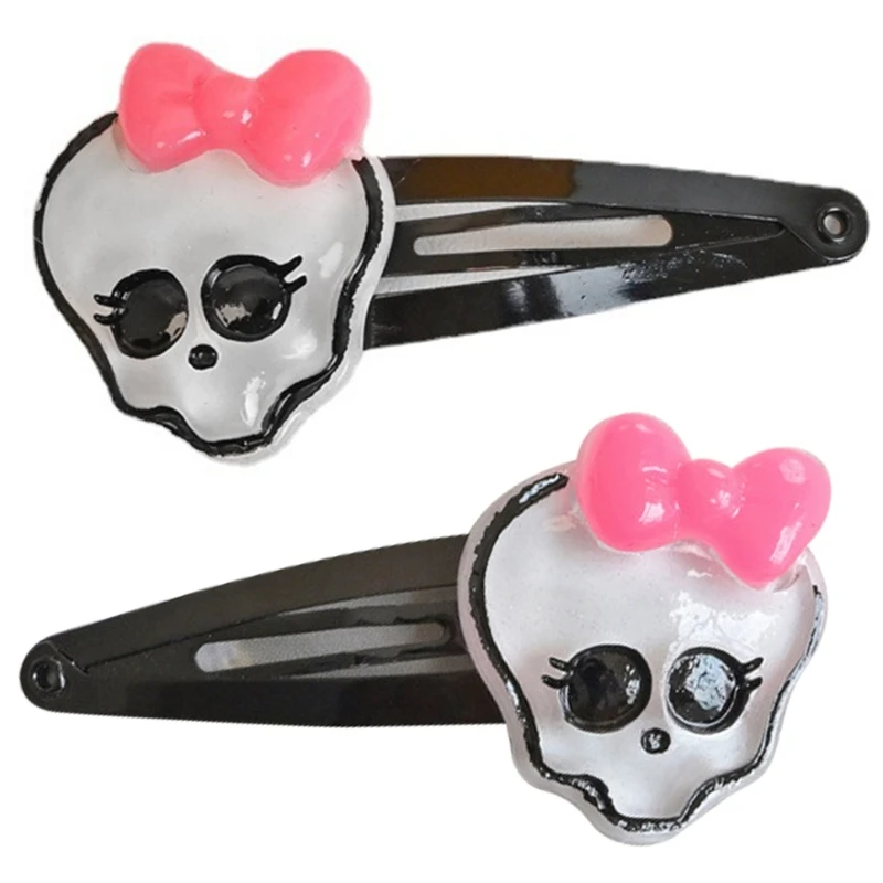 Halloween Skull Hair Clips Cute Skull Bone Pink Bowknot Decorations Punk Rock Hairpins for Women Girls Hair Accessories