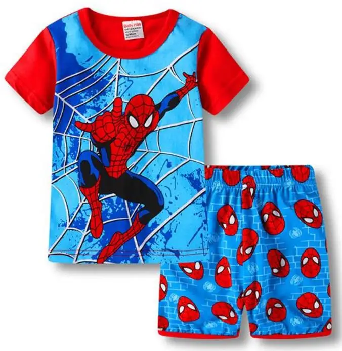 Summer Children Pajamas Set Short Sleeve T Shirt Shorts Pyjamas Kids Boy Girls Pijamas Cartoon cosplay Spiderman Baby Sleepwear