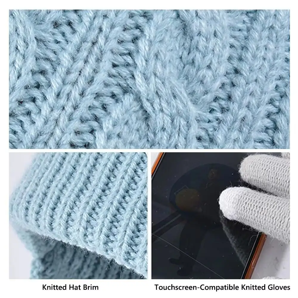 3Pcs/Set Fashion Solid Color Hat Scarf Gloves Set Earflap Winter Pullover Hat Windproof Thickened Ear Protection Caps Outdoor
