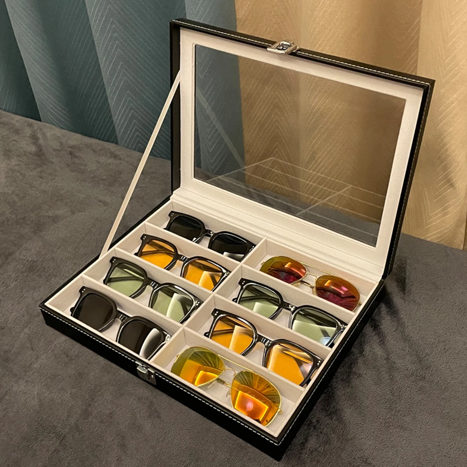 Glasses Display Box 8 Slot Glasses Storage Box Multifunctional Sunglass Organizer Eyeglasses Storage for Home Tabletop Drawer