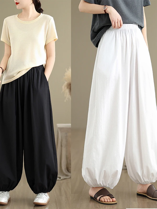 بنطلون نسائي صيفي خفيف كاجوال بتصميم زهور، فضفاض ومريح، بحافة حادة، بنطلون هارلان بأسلوب عملي، خصر طبيعي، بنطلون طويل #1