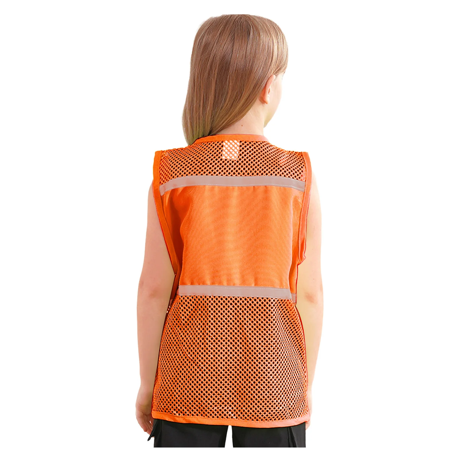 Kids Boys Girls Safety Vest High Visibility Reflective Hollow Out Mesh Patchwork Volunteer Vest School Camp Activities Uniform