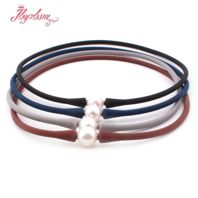 10mm Freshwater Pearl Blue Gray Black Brown Silicone Bracelet Necklace Casual Waterproof Fashion Jewelry For Woman Man Gift