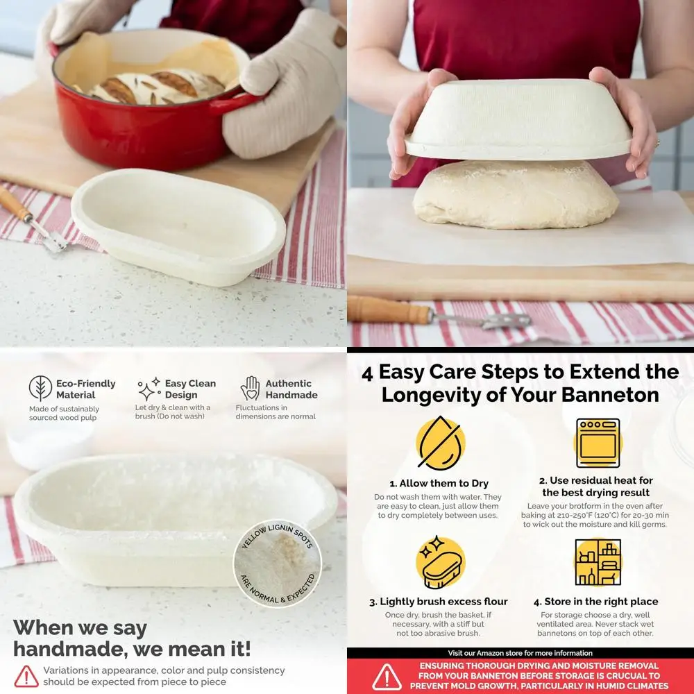 

Small Oval 500g Banneton Bread Proofing Basket Pressed Wood Pulp Brotform - Plane Non-Stick Batard Sourdough Banneton Basket, Ma