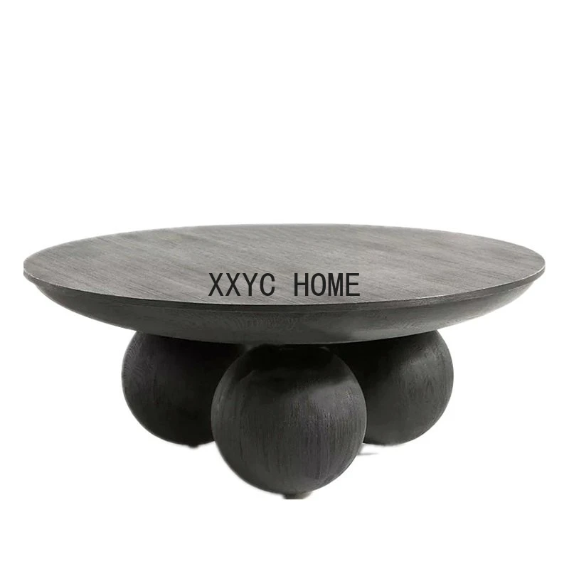 American Retro Black Oak round Tea Table Tea Table Wood round Coffee Table