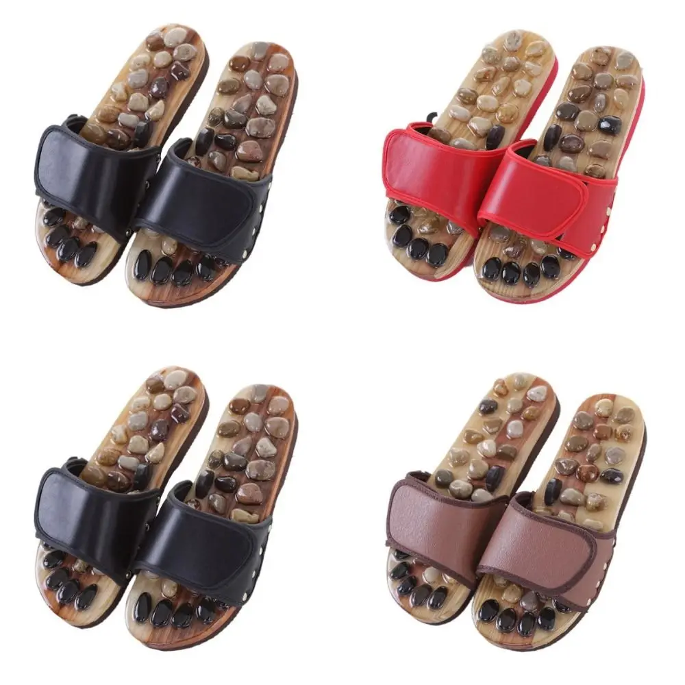 Natural Pebbles Acupressure Massage Slippers Feet Care Rotating Massage Stone Sandals Anti-slip Relaxation Foot Massager Shoes