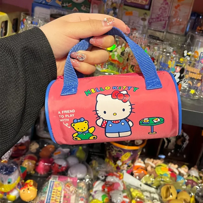 Sanrio Anime Hellokitty Cosmetic Bag New Girls Travel Portable Toiletry Bag Makeup Stationery Storage Bag Portable Cylinder Bag