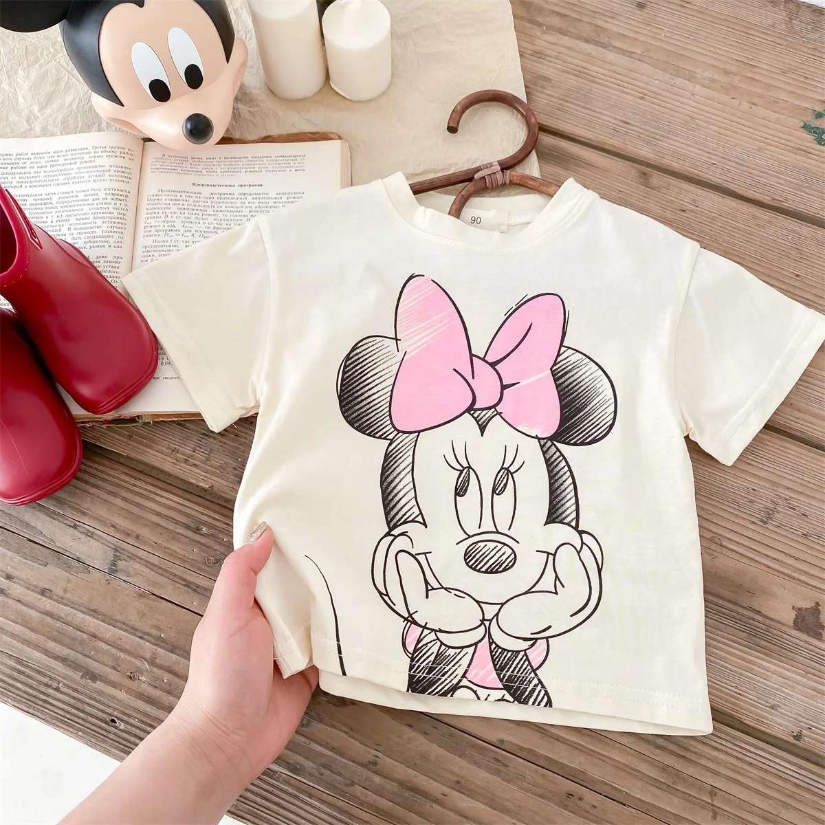 Summer Clothing Girls T-shirt Disney Minnie Short Sleeve Tops Children\'s Wear Tees Cartoon Cute Baby Girl T Shirts 1 2 3 4 5 6Y