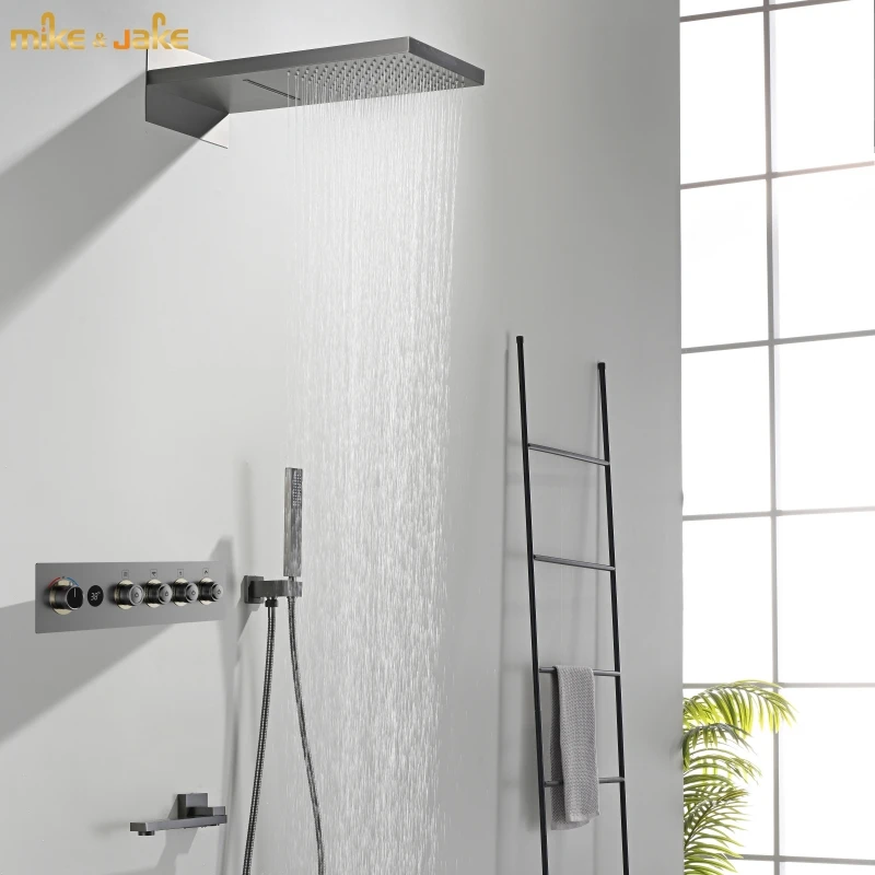 gunmetal big rainfall shower set thermostatic bath tap wall type concealed constant  shower set embedded thermostatic shower set