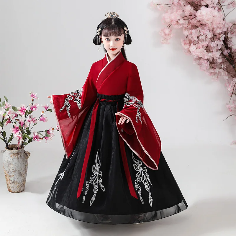 

Children's Hanfu Girls' Ancient Clothing Fairy Elegant Ancient Princess Primary School Student Chinese Large Sleeve Shirt