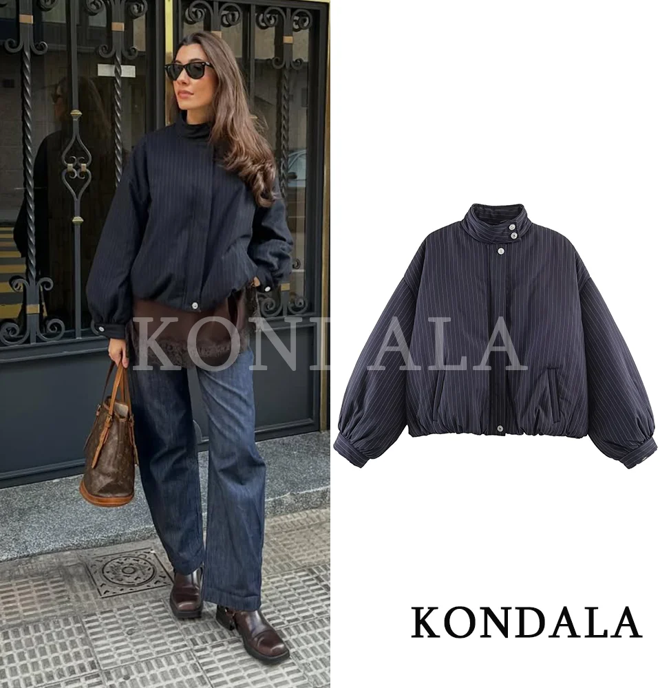 

Модная повседневная куртка-бомбер KONDALA в полоску для женщин, куртка-пилот с воротником-стойкой в уличном стиле, модная осенне-зимняя шикарная куртка 2026 года