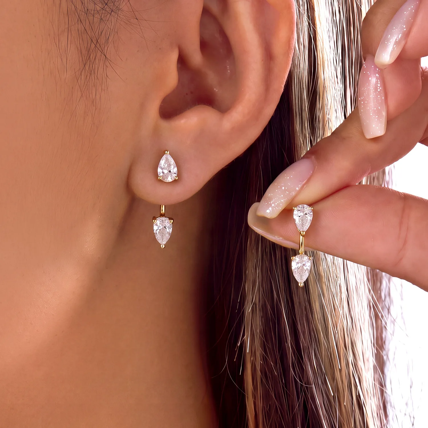 Minimalist Teardrop Cubic Zirconia Gold Plated Stainless Steel Stud Earrings for Women CZ PVD Hoop Earrings Party Jewelry Gift