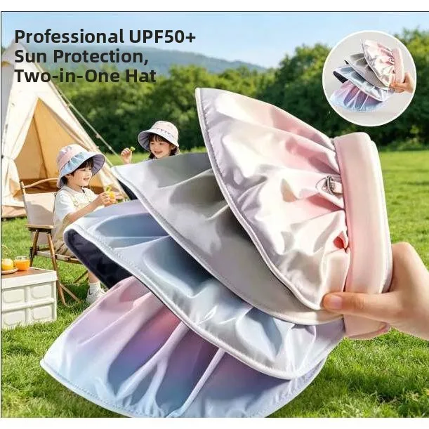 Sun Protection Hat for Girls  Shape Camping Hat Black Glue Rainbow Gradient Summer Cool Hat Anti UV Sunshade Cap