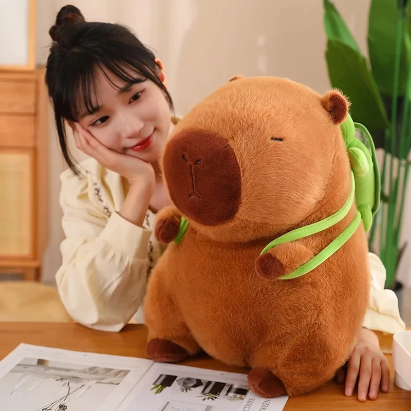 Capybara-peluche con mochila de tortuga, muñeco de simulación de Anime Fluffty, lindo muñeco de animales de peluche, regalo de Navidad, juguetes para niños