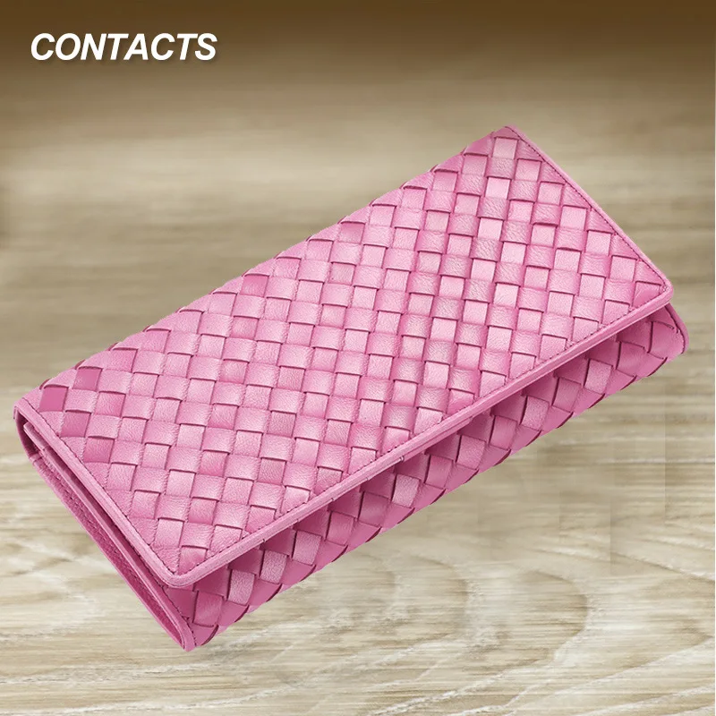 

Fashion Knit Zipper Wallets Womens Long Purses Handbags Coin Purse Cards Holder Genuine Leather Billfold Wallet