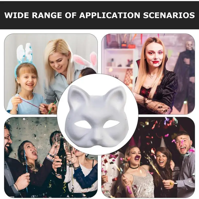 10Pcs Blank White Mask Halloween Cosplay Cat DIY Paintable Half Face Mask Animal Costume Party Decorate Craft Prop