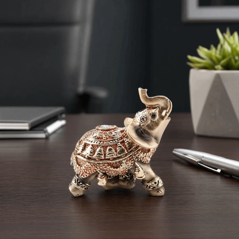 Gold Feng Shui Elephant Statue Non-Slip Resin Wealth Elephant Sculpture Solid Lucky Elephant Decoration Office Decor
