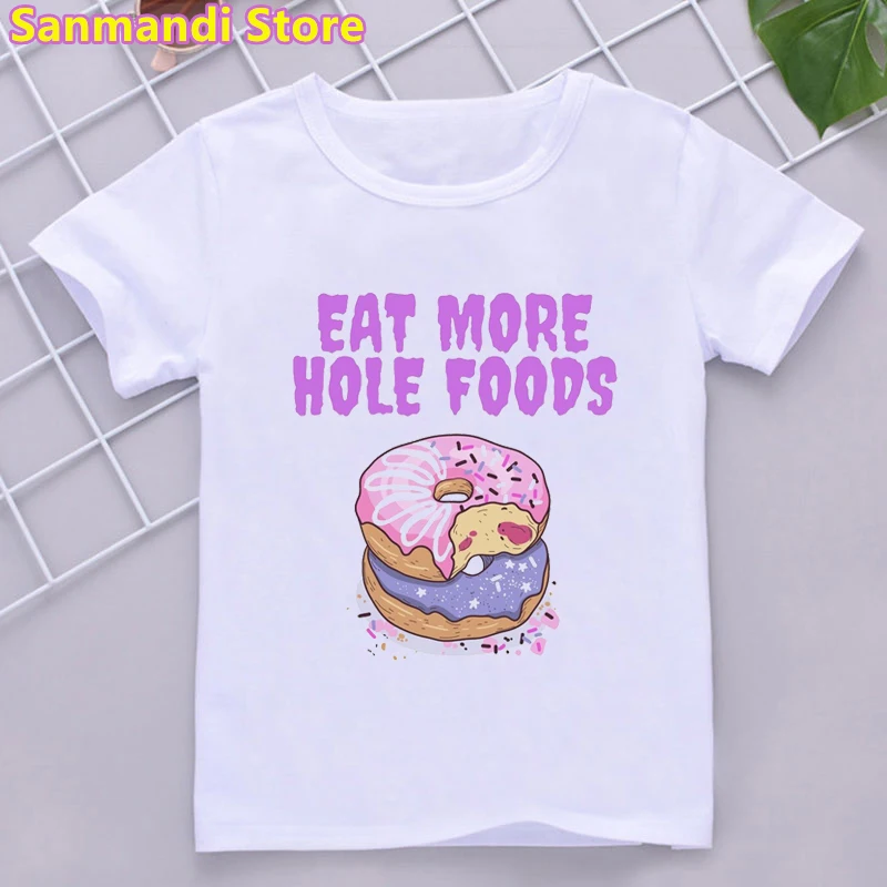 Lovely Donuts Graphic Print Tshirts Girls Kids Clothes Funny T Shirt Harajuku Kawaii Children Clothing T-Shirt Wholesale