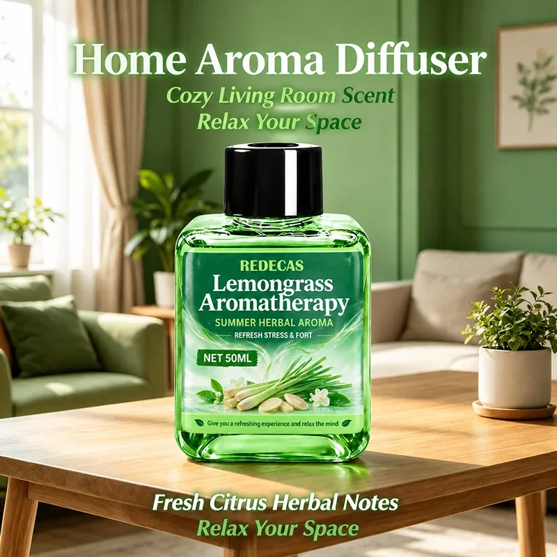 50ml Lemongrass Diffuser - Fresh Herbal Scent for Car, Closet, Bedroom & Bathroom. Refreshes Any Space for Calm, Relaxing Vibes